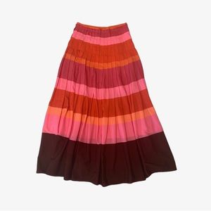 Banana Republic maxi skirt size 0 in red, pink, salmon, magenta, brown stripes.